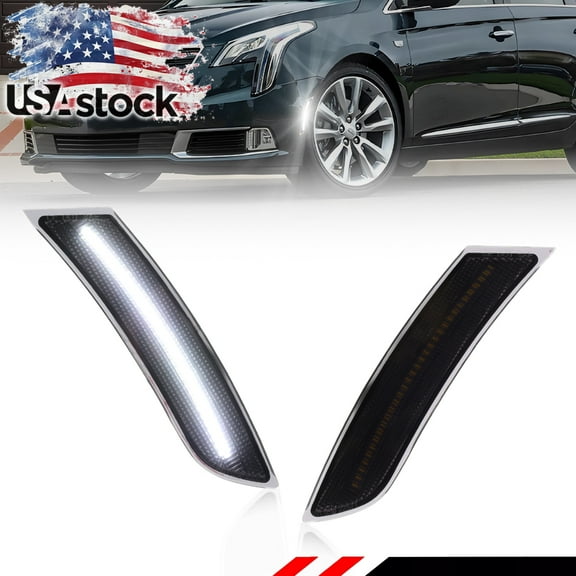 2PCS Smoked Lens Front Side Marker Light Fender Light Turn Signal Light Turn Warning Light with White LED For 2013 2014 2015 2016 2017 Cadillac XTS