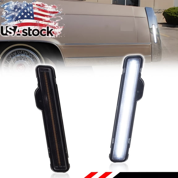 2PCS Smoked Lens Rear Bumper Fender Light Side Marker Light Reflector Light With White LED For 1990 1991 1992 Cadillac Fleetwood 1990 1991 1992 Cadillac Brougham