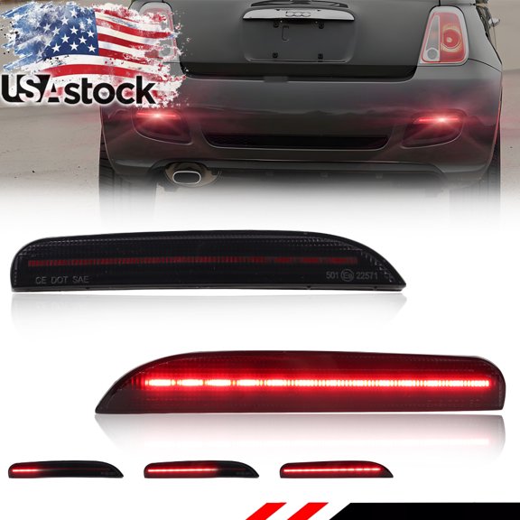 2PCS Smoked Lens Rear Bumper Reflector Lights Tail Light Rear Light Brake Lights Backup Lights Reverse Light With Red LED For 2012 2013 2014 2015 2016 2017 FIAT 500