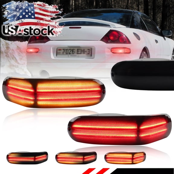 2PCS Smoked Lens Rear Bumper Side Marker Light Turn Signal Light Turn Warning Light DRL Light Daytime Running Light With Dynamic Amber/Red LED For 2000 2001 2002 2003 2004 2005 Mitsubishi Eclipse