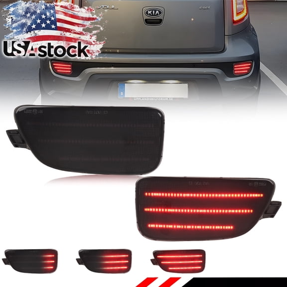 2PCS Smoked Lens Rear Bumper Tail Light Rear Light Brake Lights Backup Light Reverse Light Turn Signal Light Sequential Reflector Light With Full Red LED For 2012-2013 Kia Soul