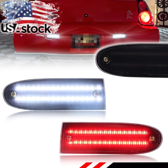 2PCS Smoked Lens Rear Bumper Tail Light Rear Light Brake Lights Reverse Light Reflector Light Backup Light With Full Red/White LED For 2000-2007 Chevy Monte Carlo & 2007-2009 Pontiac G5
