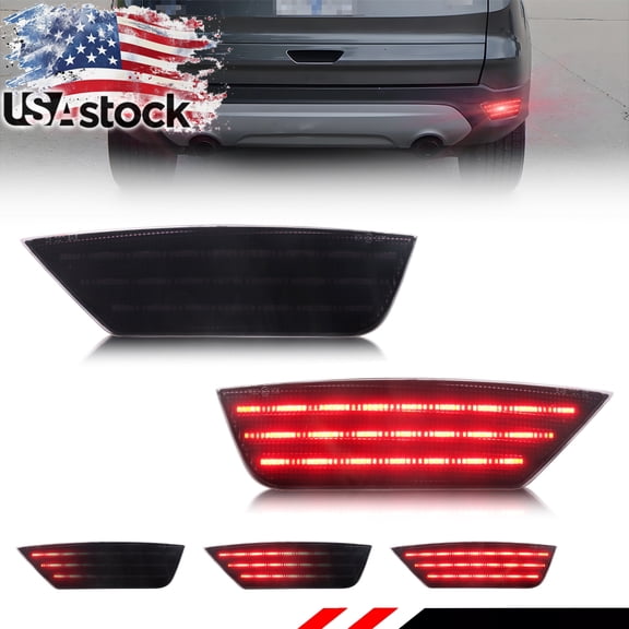 2PCS Smoked Lens Rear Bumper Tail Light Rear Light Brake Lights Turn Signal Light Sequential Reflector Light DRL Light With Full Red LED For 2013 2014 2015 2016 2017 2018 2019 Ford Escape