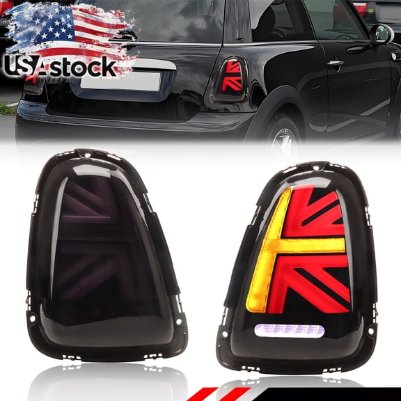 2PCS Smoked Lens Rear Bumper Union Jack Tail Light Brake Light Backup Light Reverse Light Turn Signal Light With Red/White/Amber LED For 2007 2008 2009 2010 2011 2012 2013 MINI Cooper R56 R57 R58 R59