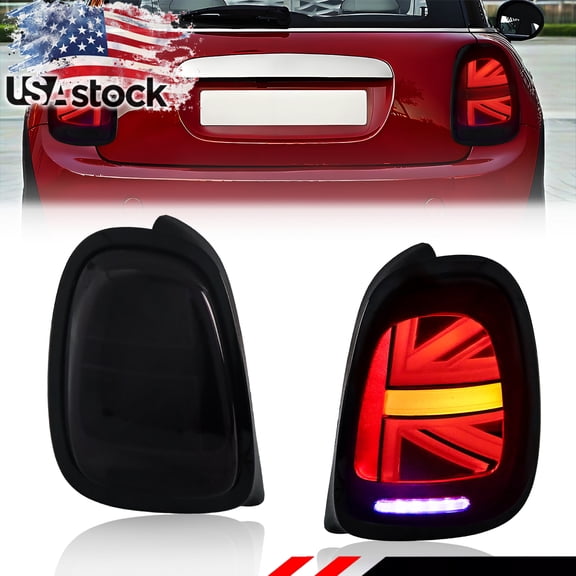 2PCS Smoked Lens Rear Bumper Union Jack Tail Light Brake Light Backup Lights Reverse Light Turn Signal Light DRL Light With Red/White/Amber LED For 2014-2021 Mini Cooper F55 F56 F57