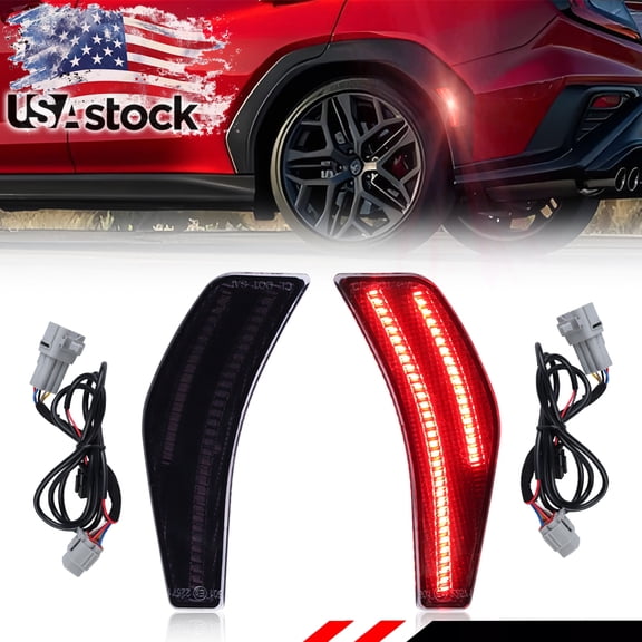 2PCS Smoked Lens Rear Corner Light Side Marker Light Turn Signal Light Turn Warning Light Fender Light Reflector Light With Red LED For 2022 2023 2024 Subaru WRX