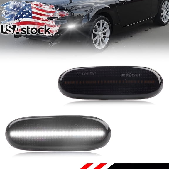 2PCS Smoked Lens Rear Side Marker Light Turn Signal Light Turn Warning Light Fender Light Reflectors Lights with White Full LED For 2006 2007 2008 Mazda MX-5 Miata