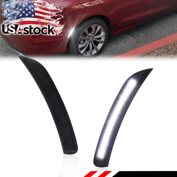 2PCS Smoked Lens Rear Side Marker Light Turn Signal Light Turn Warning Light Fender Light Reflectors Lights with White Full LED For 2015 2016 2017 Chrysler 200