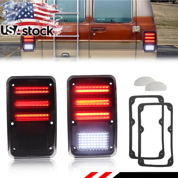2PCS Smoked Lens Rear Tail Light Rear Light Brake Light Backup Light Reverse Light Turn Signal Light With Red/White LED For 1978-1993 Dodge B100 B150 B200 B250 B300 Plymouth PB100 PB150 PB200 PB250