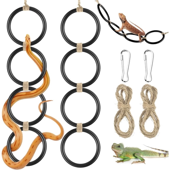 2PCS Snake Climbing Rings, Ball Python Enrichment Hoop Chain Toys, Adjustable Playground Reptiletank Cage Decor Accessories for Corn Snakes, Garter Snakes, Iguana, Lizards, Chameleons, Parrot