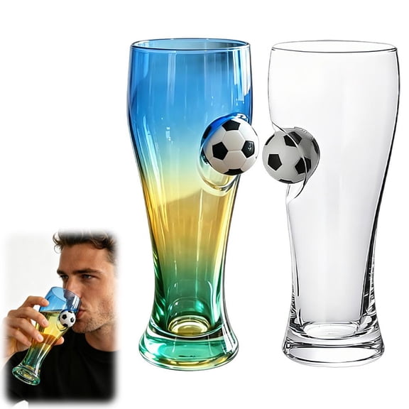 2PCS Soccer Glass Beer Mug 14oz Soccer Glass Beer Mug Football Cup Shaped Drinking Cups for Viewing Parties Soccers Novelty Gifts for Football Fans Cup Champion Shaped Beers Tumbler