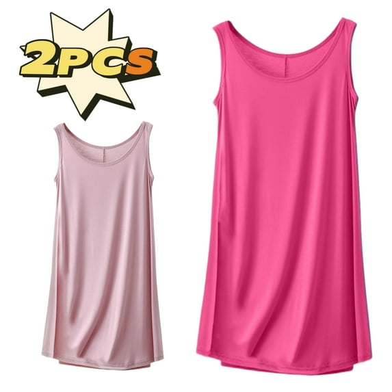 2PCS Soft Pajamas for Women New Women's Nightgown Sleeveless Cotton Nightdress Summer Casual Comfy Nightwear Tank Nightshirt Plus Size Pajamas Dress XXL
