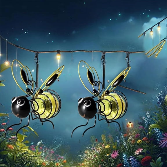 2PCS Solar Bees Lights Outdoor – Outdoor Hanging Solar Bee Light, Flying Glowing Insect Garden Decor, Waterproof Honeybee String Lights for Yard, Tree, Patio, Fence