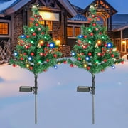 2PCS Solar Christmas Decorations Trees Lights Outdoor Waterproof, 20LED-Lights Solar Yard Decorative, Solar Stake Lights Xmas Tree Garden Decor with Constant & Flashing Modes for Pathway Lawn Patio
