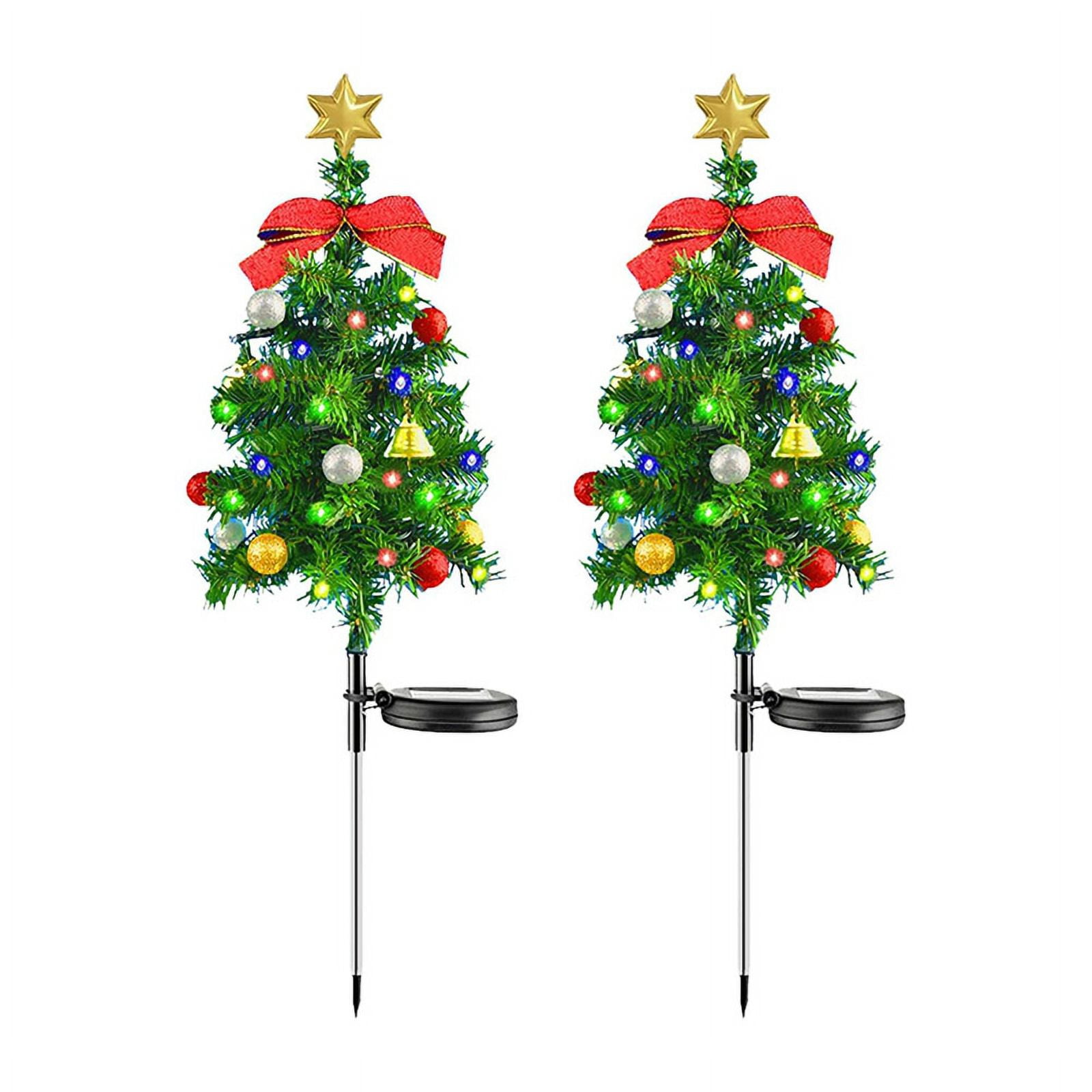 2PCS Solar Christmas Tree Lights Outdoor Waterproof Solar Lights Xmas Tree Stake Lights Christmas Decorations