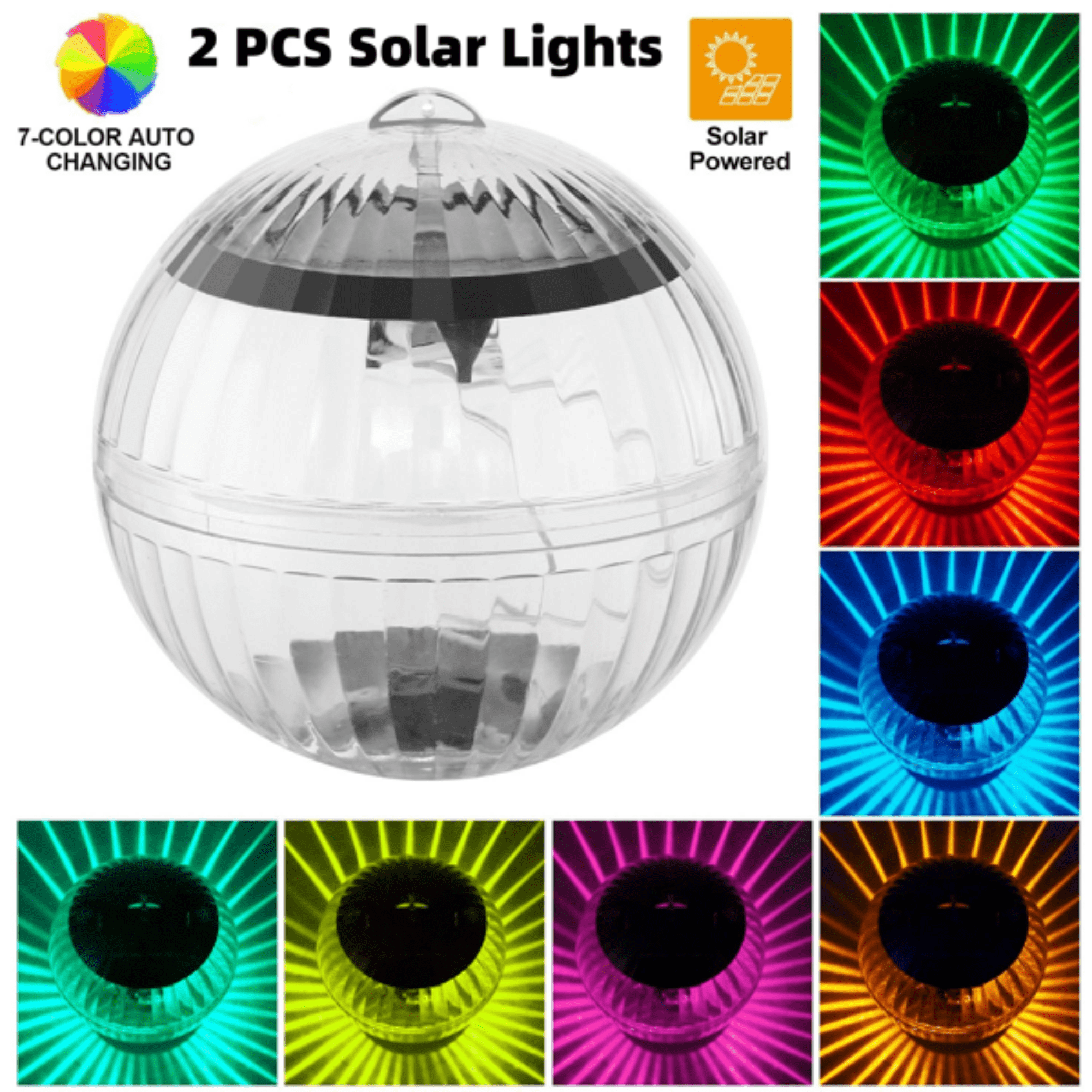 2PCS Solar Floating Pool Lights, IP65 Waterproof RGB Color‑Changing LED Lights, Solar‑Powered with Hanging Hole for Pond, Fountain, Garden, Patio Outdoor Decoration