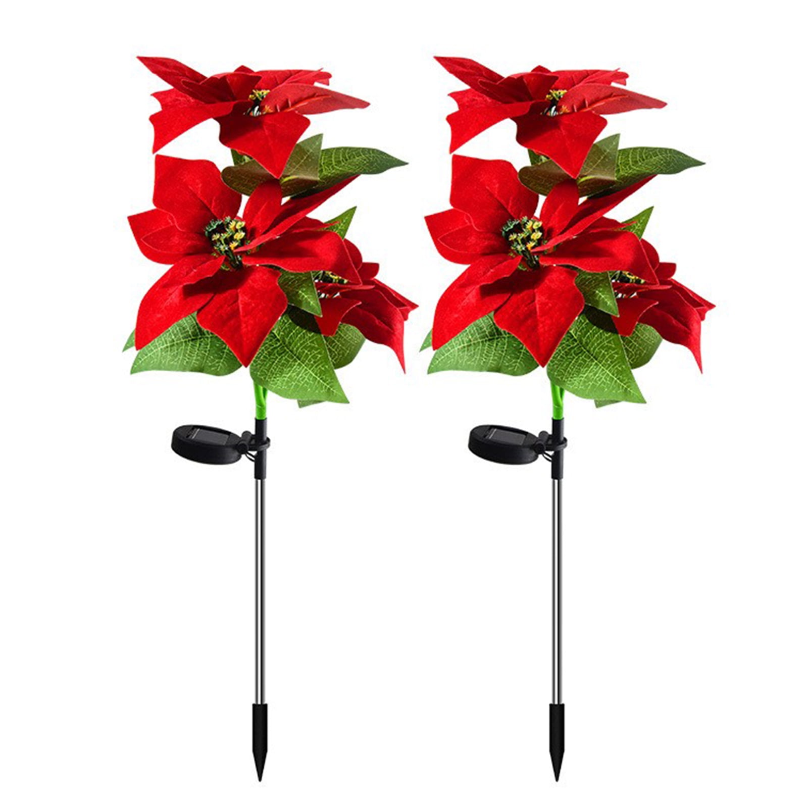 2PCS Solar Poinsettia Light Artificial Poinsettia Flowers Artificial