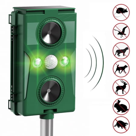 2PCS Solar Power Ultrasonic Animal Repeller with LED Flashing Light Motion Activated to Repell Dog Fox Raccoon Deer