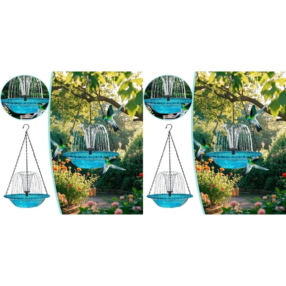 2PCS Solar Powered Bird Bath Fountain & Hummingbird Feeder 2-in-1 Outdoor Hanging Bird Bath for Garden, Backyard, Patio - Automatic Water Fountain for Small Birds with Solar Panel - Weather Resistant