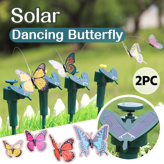 2PCS Solar Powered Dancing Butterfly Garden Stakes - Realistic Fluttering Butterfly Decor for Yard, Lawn, Flower Bed & Patio, Solar/Battery Dual Power