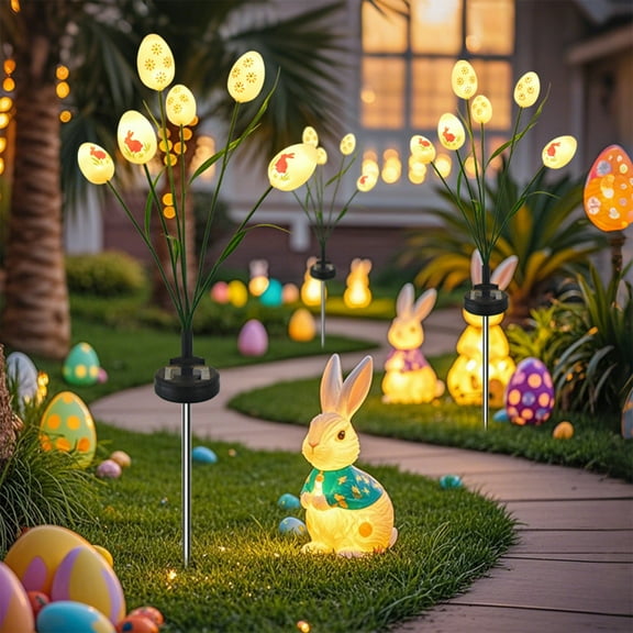 2PCS Solar Powered Easter Egg String Lights,Waterproof LED Ground Mounted Lights,Outdoor Festive Atmospheres Light for Easter Decor - Garden Pathway,Lawn,Patio,Yard Landscape Decoration