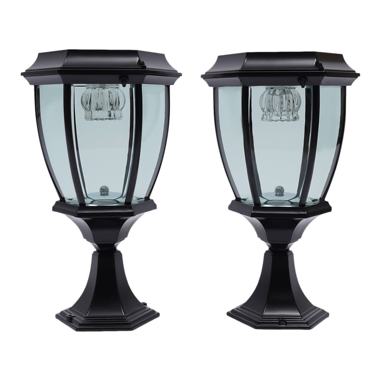 2 Pack Large Solar Pillar Lights – Bronze Aluminum Outdoor LED Lanterns For Fence, Deck, Patio | Waterproof