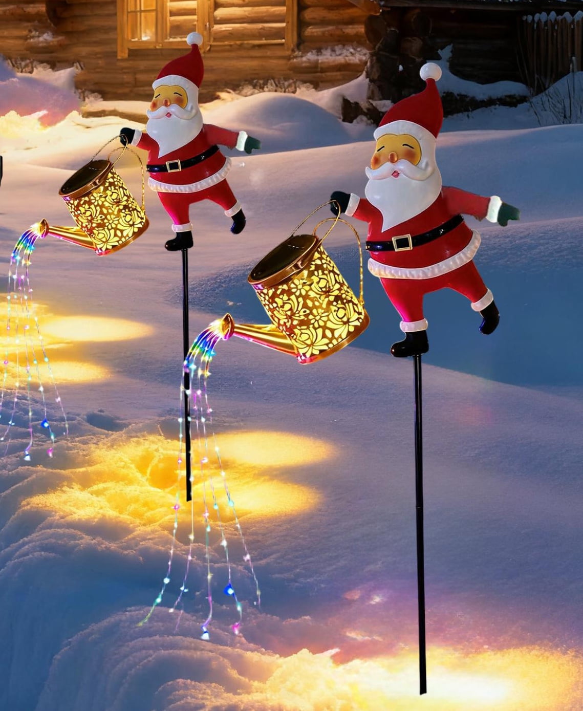 2PCS Solar Santa Claus Watering Can Lights Vintage,Solar Watering Can Lights Outdoor, Waterproof Garden Decor with LED Light - Hanging Patio Lawn Pathway Decoration Gift for Backyard,Lawn,Patio