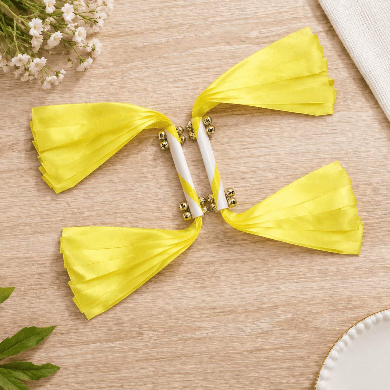 2PCS Spirit Sticks Cheerleading Bell Yellow Noise Makers with Ribbons ...