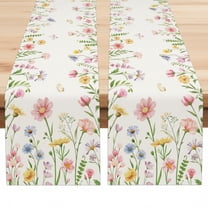 2PCS Spring Floral Table Runner, 13x72 Inches Long Spring Summer Easter Flower Floral Kitchen Dinning Table Decoration for Indoor Outdoor Home Party Decor