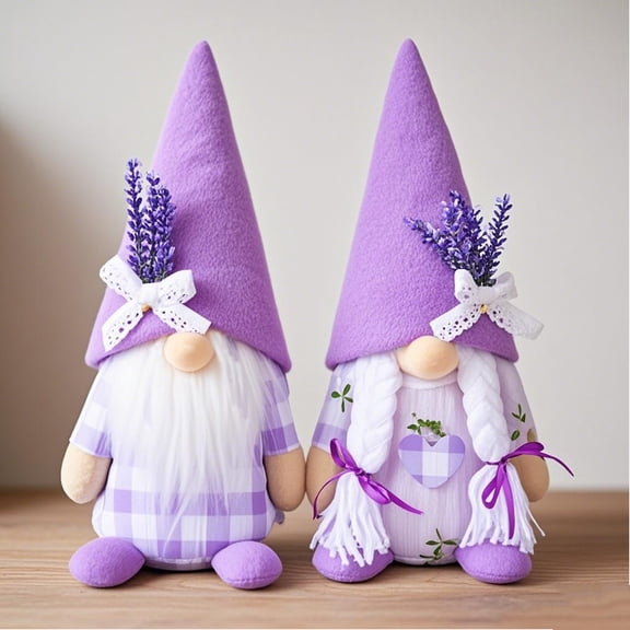 2PCS Spring Gnome Decor Lavender Gnomes Decorations for Home Swedish Gnome Gifts for Women Handmade Purple Kitchen Decor Spring Summer Tier Tray Decor