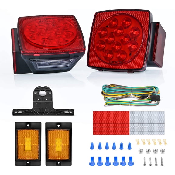 2PCS Square LED Trailer Light Kit Low Profile Submersible IP68 Stop Turn Tail Side Marker License Lamps for 12V Utility Boat Camper RV Trucks Marine Snowmobile