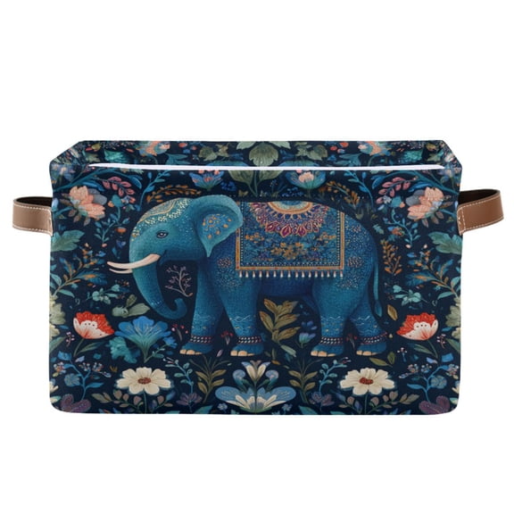 2PCS Square Storage Basket Home Storage Bins Bedroom Storage Basket Closet Storage Fashionable and Durable Cartoon Blue Elephant