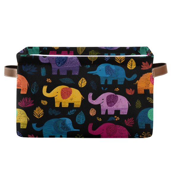 2PCS Square Storage Basket Home Storage Bins Bedroom Storage Basket Closet Storage Fashionable and Durable Cartoon Colorful Elephant