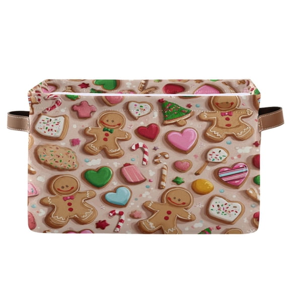 2PCS Square Storage Basket Home Storage Bins Bedroom Storage Basket Closet Storage Fashionable and Durable Christmas Gingerbread Man