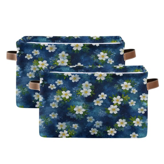 2PCS Square Storage Basket Home Storage Bins Bedroom Storage Basket Closet Storage Fashionable and Durable Cobalt Sky Floral Dots