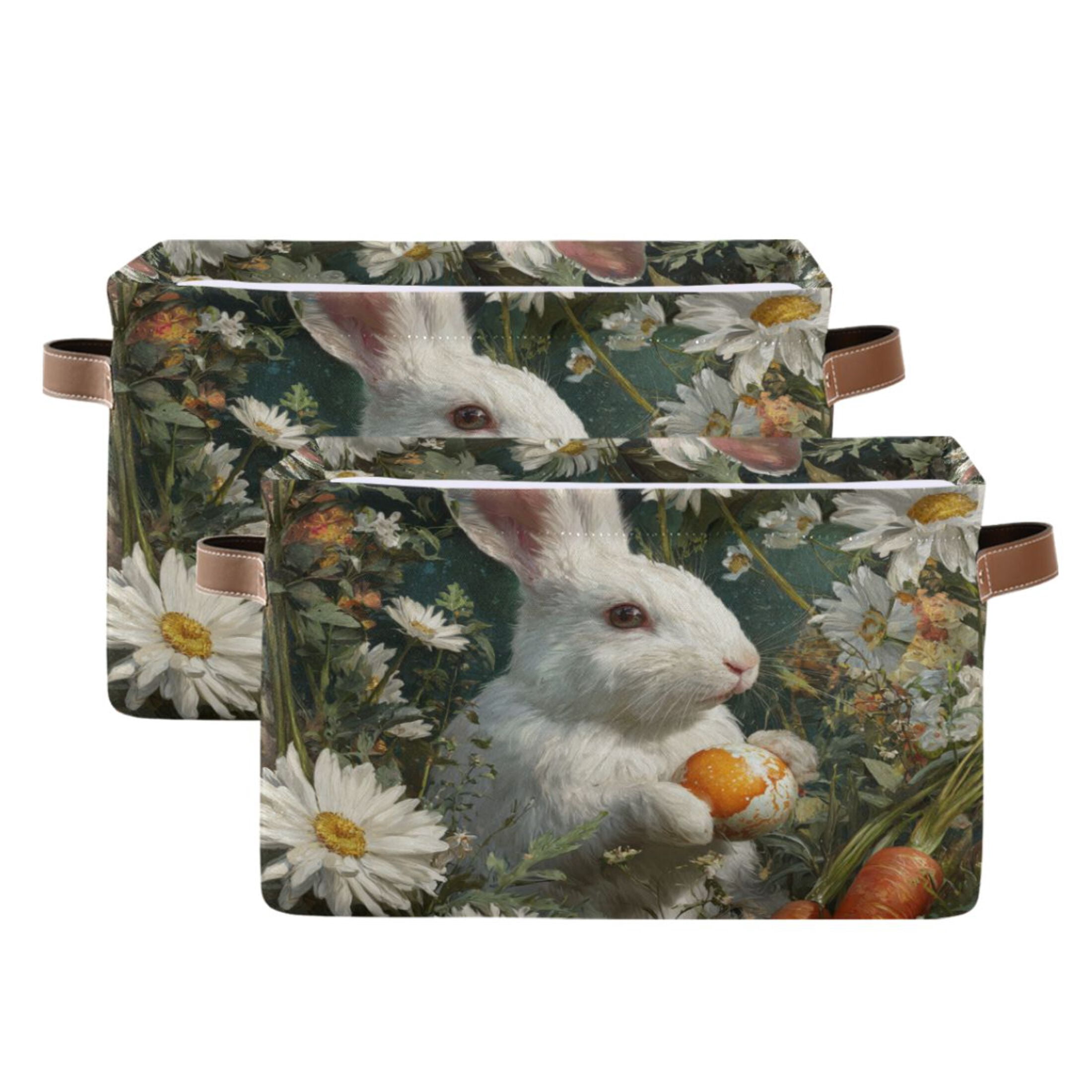 2PCS Square Storage Basket Home Storage Bins Bedroom Storage Basket Closet Storage Fashionable and Durable Cute Rabbit Easter