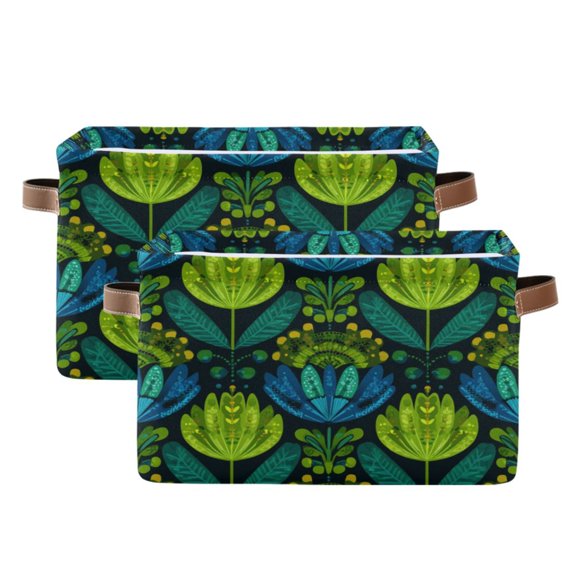 2PCS Square Storage Basket Home Storage Bins Bedroom Storage Basket Closet Storage Fashionable and Durable Emerald Tulip Bold Pattern