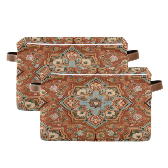 2PCS Square Storage Basket Home Storage Bins Bedroom Storage Basket Closet Storage Fashionable and Durable Terracotta Arabesque Peach Tones