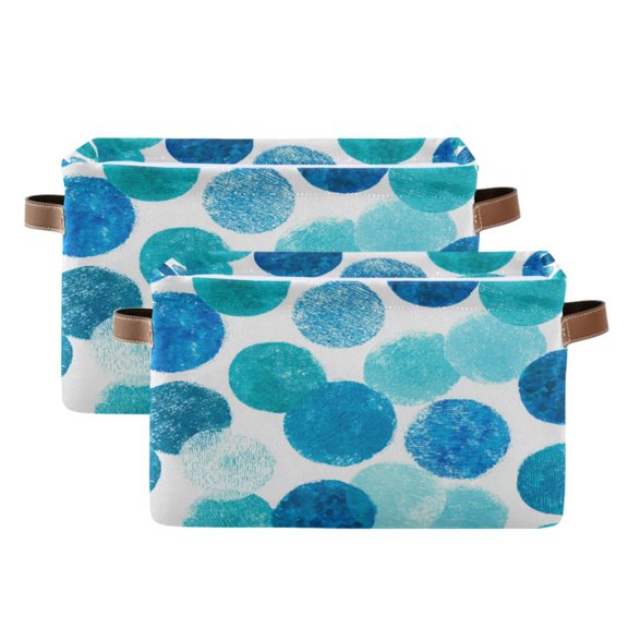 2PCS Square Storage Basket Home Storage Bins Bedroom Storage Basket Closet Storage Fashionable and Durable Turquoise Brush Watercolor Dots