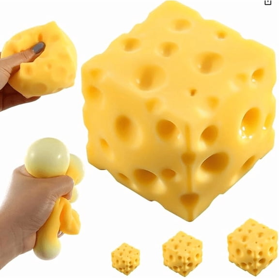2PCS Squeeze Set, 2.4 Inch Cheese Block Fidget for Desk Relaxation, Novelty Stocking Stuffer and Birthday Gift