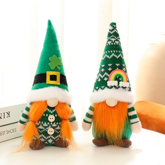 2PCS St. Patrick's Day Gnome Irish Gnome Ornaments Set Green Irish Leprechaun Tomte Gnomes Doll Nordic Elf Figurine Home Decoration Ornaments