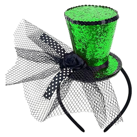 2PCS St. Patrick's Day Mini Top Hat Headband, Green Bow with Rose, St Leprechaun Top Hat Headbands Irish Festival Hair Accessory