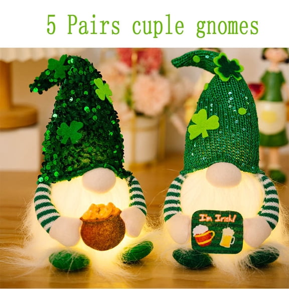 2pcs Irish Festival Faceless Plush Doll, Handmade Luminous Faceless Table Dolls Gnomes Ornament for Home Decoration Gnome Stuffed Plushie Ornaments