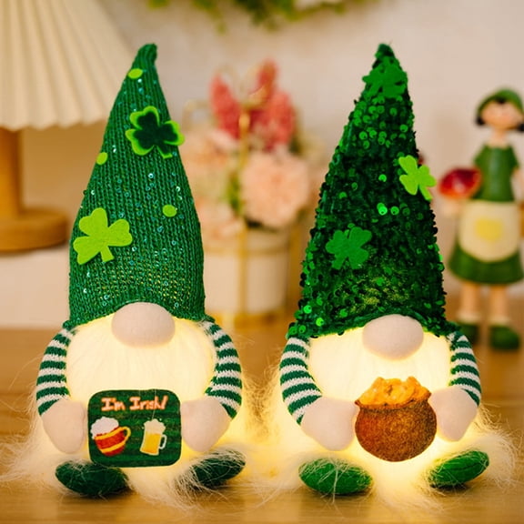 2pcs Irish Festival Faceless Plush Doll, Handmade Luminous Faceless Table Dolls Gnomes Ornament for Home Decoration Gnome Stuffed Plushie Ornaments