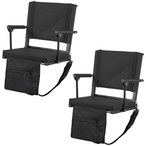 2PCS Stadium Seat, Portable Bleacher Seat with Armrest, Back Support and Thick Cushion, Bench Chair for Bleacher Includes Shoulder Strap, Hooks, Cup Holder