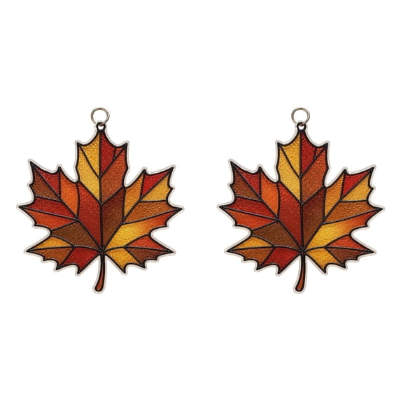2PCS Stained Glass Style Transparent Acrylic Fall Hanging Ornament, 8cm Seasonal Pendant with Metal Hanging Chain, Gradient Autumn Window Wall Wreath Decor for Indoor Thanksgiving Gathering Layout