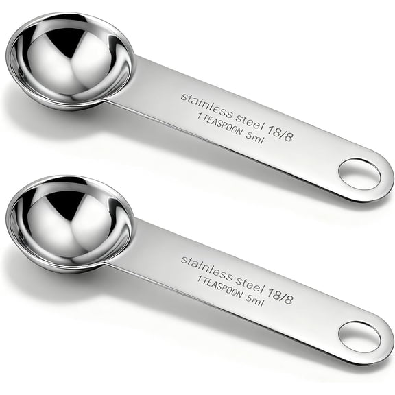 2PCS Stainless Steel 1 Teaspoon Measuring Spoons 1/3tbsp Tablespoon Measurings Individual Measuring Scoop 5 mL Single Teaspoons Metal Measurings Spoons Long Handle Spoon for Kitchen Tea Coffee
