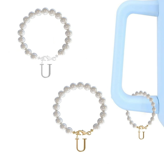 2PCS Stainless Steel 26 Letters Charm 26 Initial Cup Accessories Pearl