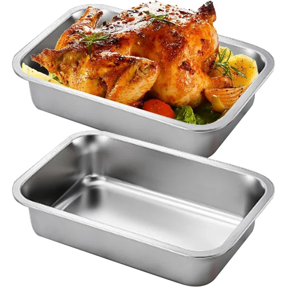 2PCS Stainless Steel Baking Pans - 9x13 Inch Rectangle Lasagna Pan Set - Deep Dish, Stackable - For Lasagna, Casserole, Brownies, Cookies - Oven Safe