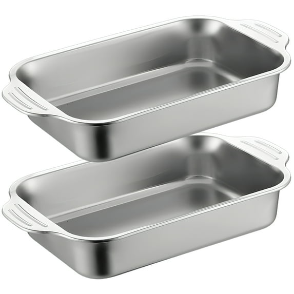 2PCS Stainless Steel Cake Pans, Rectangle Sheet Pans with Handles for Baking, Shallow Thickened Design, Easy-Clean Nonstick Pans for Oven Use, Ideal for Roasting and Cooking
